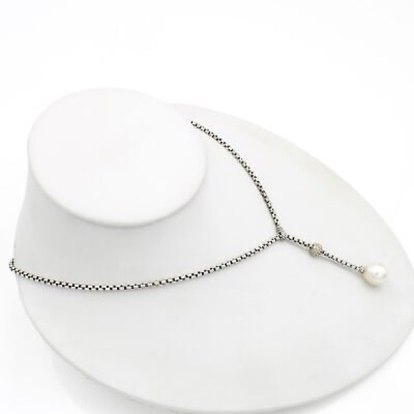 David Yurman Pearl Sterling Silver Y Drop Necklace - Picture 2 of 11